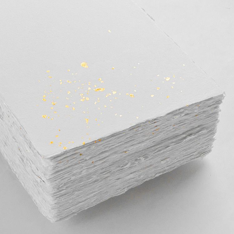 Handgeschöpftes Büttenpapier 10 Blatt A6, Weiß mit Goldglitzer