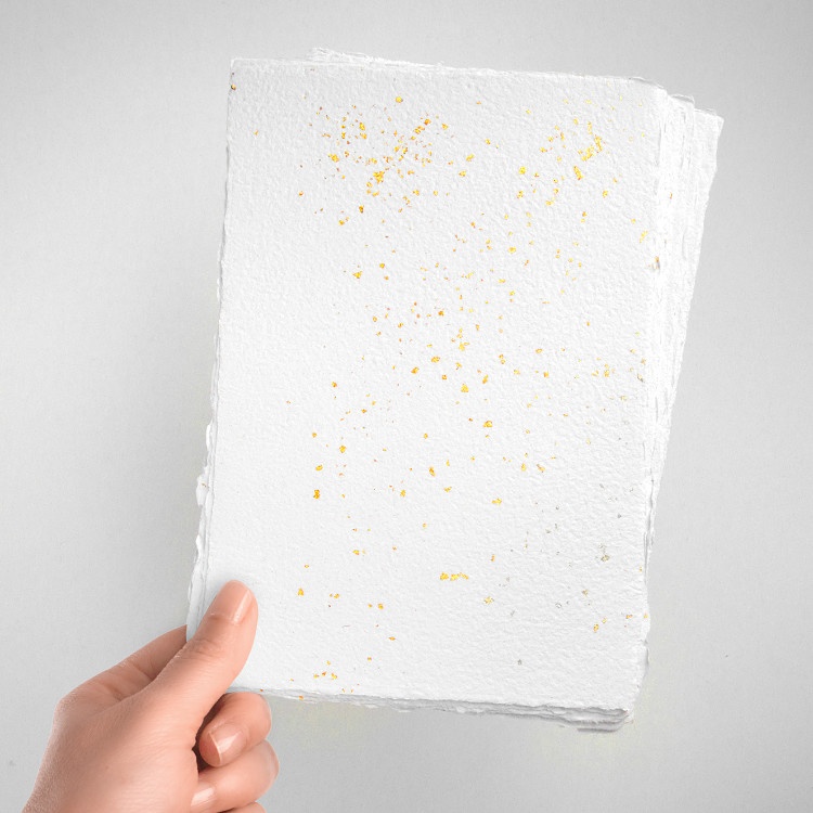 Büttenpapier A5, weiß, Goldglitzer voll, ca. 350 g/m²