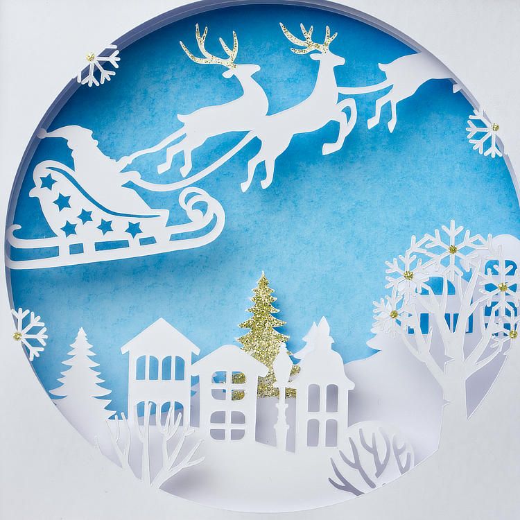 3-D Karte Weihnachtsmann Detail Schneeflocken